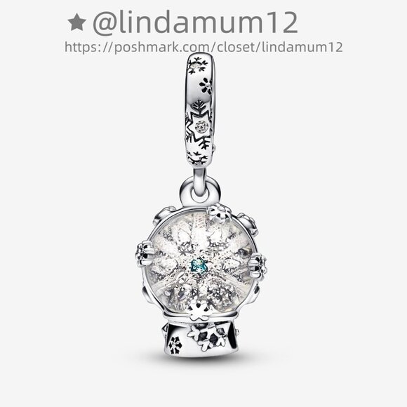Pandora Snowflake Snowglobe Dangle Charm - Picture 2 of 5